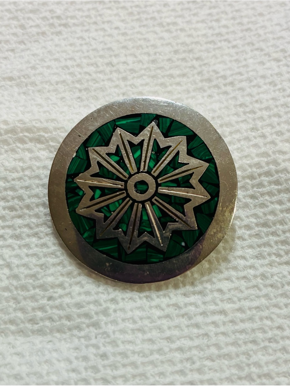 Vintage Mexican Sterling Silver Malachite    Pin/ Brooch Pendant